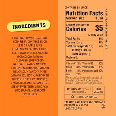 Popwell Orange Cream Caffeinated Better-For-You Prebiotic Soda, with 6g Fiber, 1g Sugar, Vitamins and Immunity Support, 12 fl oz Cans (pack of 12) - Image 2