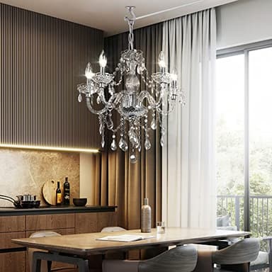 Plug-in 5 Light Crystal Hanging Pendant Lights Acrylic Chandelier with Clear Cord & On/Off Switch H19 D19.7 for Kitchen Island Girls' Room Dining Area Laundry Pavilion. - Image 4