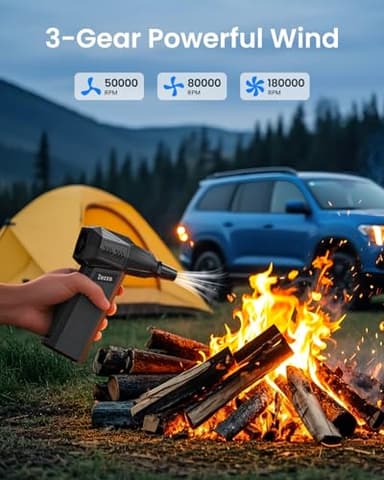 Zezzofan Compressed Air Duster-180000RPM Ultra Powerful Electric Air Duster, 3-Gear Adjustable High Speed Brushless Motor Air Blower for Dust Cleaning PC/Keyboard/Car - Image 3