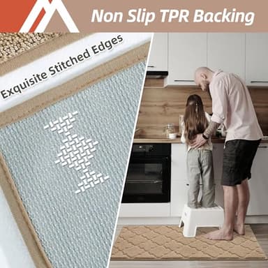 COSY HOMEER Soft Floor Mats for in Front of Sink Super Absorbent Kitchen Rugs 20"x59" Non-Skid Standing Mat Washable,Polyester,Beige - Image 4