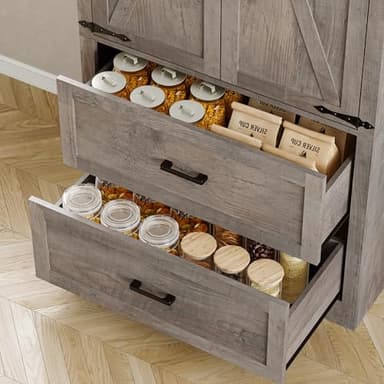 BORNOON Pantry Organizers and Storage Cabinet, 71” Barn Door White Kitchen Cabinet with Drawers and Adjustable Shelf, Tall Pantry for Kitchen, Dining Room, Living Room. Bathroom and Office - Image 6