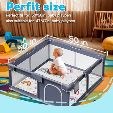 Baby Play Mat，Thick Soft 50" X 50" Playpen mat, Non-Slip and Machine Washable Baby Play Mats for Floor ，Crawling Mat for for Babies, Toddlers & Infants to Play and Learn (Rainbow) - Image 3