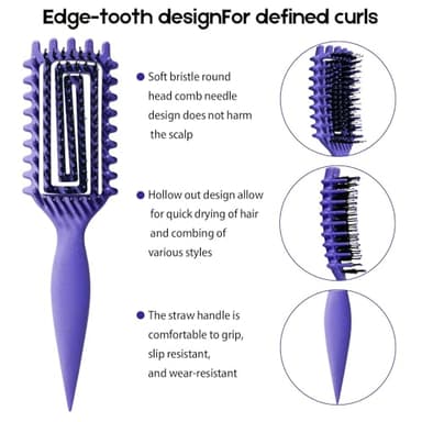 Curly Hair Brush Candybrush Curl Defining Brush for Detangling Shaping and Defining Curls for Women, Men, Wet & Dry Hair (Purple) - Image 2
