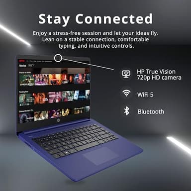 HP Stream 14" Micro-Edge HD Laptop, Intel Celeron N4020, 16GB RAM, 224GB Storage (64GB eMMC & 160GB Docking Station Set), 1 Year Office 365, Webcam, Wi-Fi 5, Bluetooth, Windows 11, Blue - Image 6