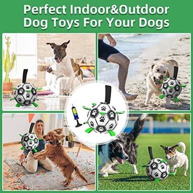 QDAN Dog Soccer Balls Toy with Bell Inside, Outdoor Interactive Toys for Tug of War, Puppy Birthday Gifts, Water Toy, Durable Ropes Squeaky Ball for Small Medium Dogs （6 INCH） - Image 7