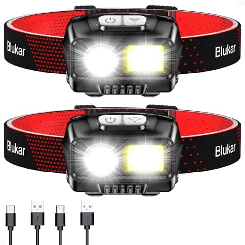 Blukar LED Headlamp Rechargeable,2000L High Lumen Super Bright Dimmable Headlight Flashlight with Motion Sensor- 8 Modes,Spotlight&Floodlight,IPX5 Waterproof for Camping,Hiking,Running,Fishing -2 Pack - Image 1