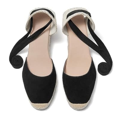U-lite Womens Espadrille Wedge Sandals Closed Toe Platform Lace Up Ankle Strap Slingback Summer Dress Shoes Black Suede-2.5" 8.5 - Image 4