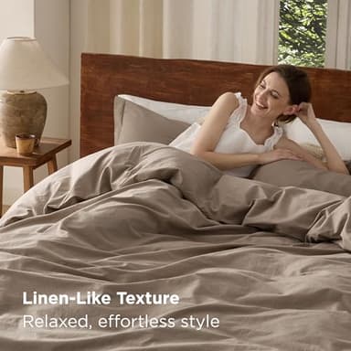 Bedsure 100% Washed Cotton Duvet Cover Oversized King - Latte Minimalist Cotton Duvet Cover Linen Like for All Seasons - GentleSoft™ Plain Simple Bedding (Latte, Oversized King, 120"x98") - Image 4