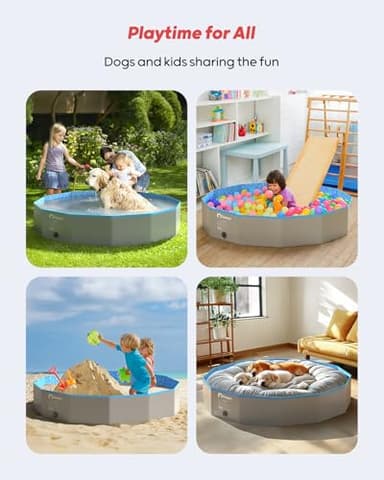 Peteast Foldable Dog Pool with Sturdy Round Design, Extra Large Portable Pet Bathtub, Durable 64" Diameter Portable Design for Backyard & Indoor Use (Includes 2 Flying Disks) - Image 5