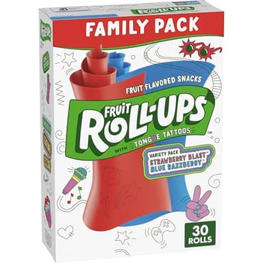 Fruit Roll-Ups Fruit Flavored Snacks, Halloween Treats, Strawberry Blast and Blue Razzberry, Family Pack, 30 Ct, 15 oz - Image 1