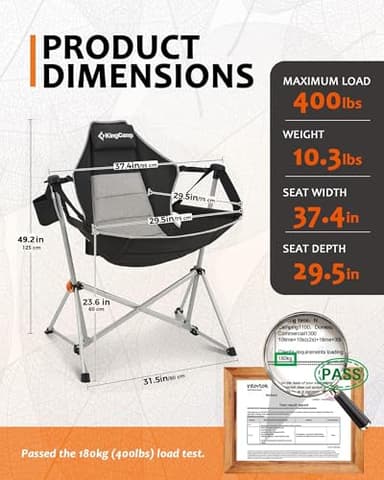 KingCamp Hammock Chair with Footrest, Swinging Portable Folding Camping Chairs for Adults MAX 400lbs Heavy Duty Foldable Oversized Rocker with Cup Holder Pillow for Outdoor Beach Patio Sport Lawn - Image 2