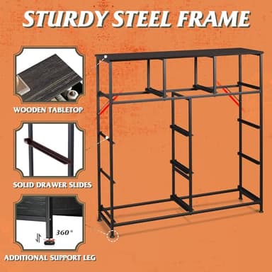 WLIVE 9-Drawer Dresser, Fabric Storage Tower for Bedroom, Entryway, Closet, Tall Chest Organizer Unit with Fabric Bins, Steel Frame, Wood Top, Easy Pull Handle, Charcoal Black Wood Grain Print - Image 6