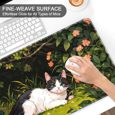 Auhoahsil Large Mouse Pad, XXL Gaming Mousepad, Desk Mat for Desktop, Thick Rubber, Big & Long Size, Stitched Edges, Full Desk Pad for Laptop & Computer, Extended 35.4 x 15.7 in, Cat Shrubbery - Image 5