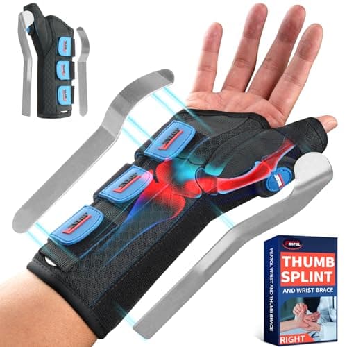 FEATOL Carpal Tunnel Wrist Brace Night Support, Thumb Spica Splint Right Hand for De Quervains Tenosynovitis, Tendonitis, Wrist Brace With Thumb Support-Medium/Large-Women & Men, Black - Image 1