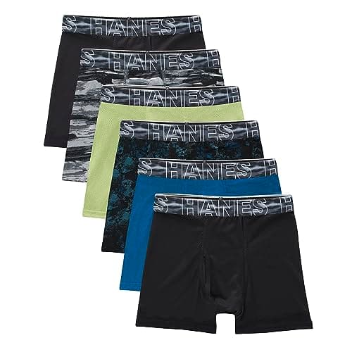 Hanes Boys' Big Performance Tween Boxer Brief Pack, X-Temp Mesh Underwear, Assorted, 6-Pack, Black/Blue/Green/Grey-6 Pack, Large - Image 1