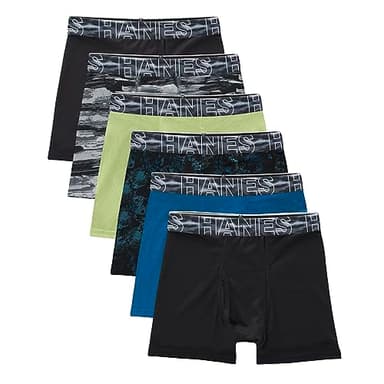 Hanes Boys' Big Performance Tween Boxer Brief Pack, X-Temp Mesh Underwear, Assorted, 6-Pack, Black/Blue/Green/Grey-6 Pack, Large - Image 1