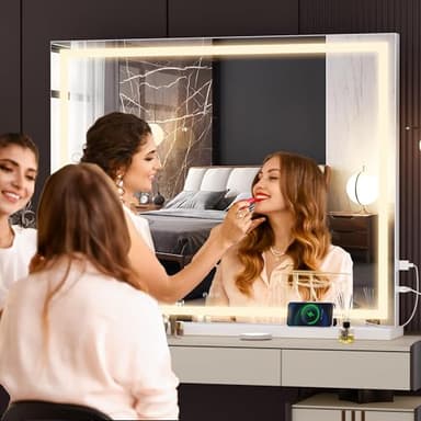 Hasipu Vanity Mirror with Lights, 40" x 30" LED Makeup Mirror, Lighted Makeup Mirror with Dimmable 3 Modes, Touch Screen Control Vanity Mirror Square White - Image 5