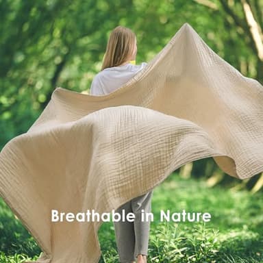 EMME Cotton Throw Blanket Large 50"x70" Gifts for Women 100% Muslin for Couch Breathable Gauze All Season Soft and Lightweight Pre-Washed (Light Tan) - Image 5