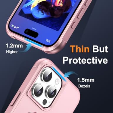 SKYLMW Compatible with iPhone 15 Pro Max Case with Invisible Magnetic O-Ring Stand Military-Grade Case for iPhone 15 ProMax 6.7" [Compatible with Mag-Safe][Great Grip Feeling], Rose Gold - Image 6