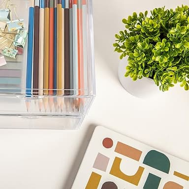 Martha Stewart Brody Desk Organizer with Drawer, Stackable Plastic Desk Storage Box, Organizer for Office, Bathroom, Countertop or Dorm, 6" x 7.5", 2 Pack, Clear - Image 6