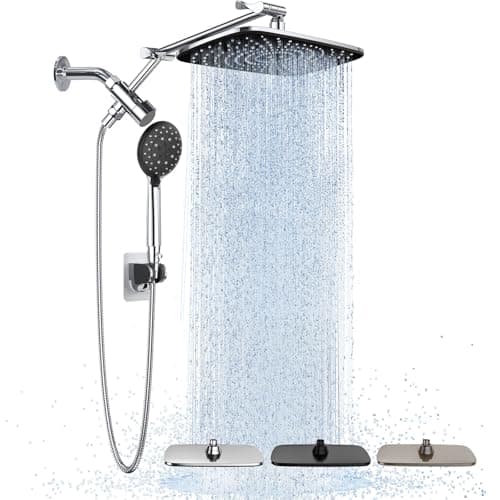 Veken Wide Rain Shower Head with Handheld, High Pressure Rainfall Showerhead Combo with Arm for Bathroom Accessories, Home Decor, Detachable Dual Shower with Multi Modes Handheld Spray, Silver Chrome - Image 1