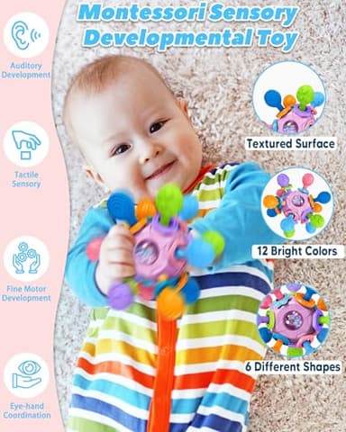 Baby Teething Toys Teethers for Babies Infant Baby Girl Toys Gifts, Newborn Rattles Chew Toys Sensory Learning Montessori Toys for Babies - Purple - Image 4