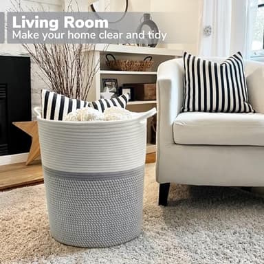 INDRESSME Baby Laundry Basket for Nursery, Kids Laundry Hamper, Tall Storage Basket for Living Room, Rope Basket for Blankets, Clothes, 17¾ x 15¾ x 13¾ inches, Grey - Image 4