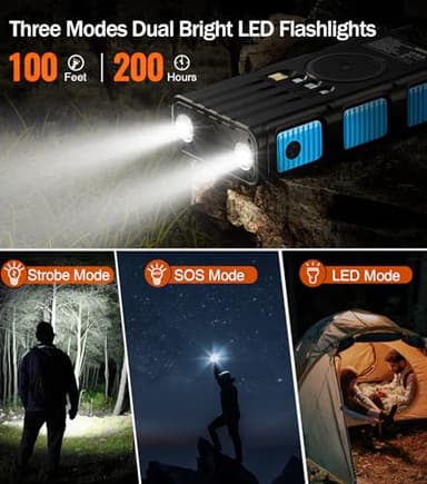 GOODaaa Power Bank Wireless Charger 45800mAh Built in Hand Crank and 4 Cables 15W Fast Charging Power Bank 7 Outputs & 4 Inputs Solar Portable Charger, SOS/Strobe/Strong Flashlights, Compass - Image 6