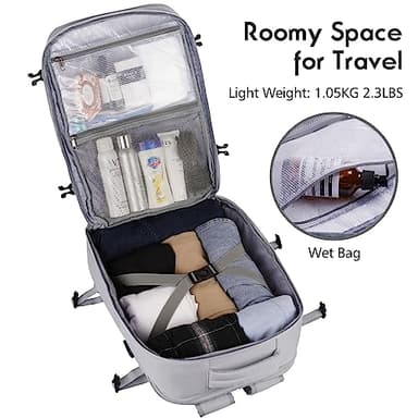 MOMUVO Large Travel Backpack Women, Flight Approved Carry On Backpack, Water Resistant Anti-Theft Large Casual Daypack Fit 17 Inch Laptop with USB Charging Port, Grey - Image 3