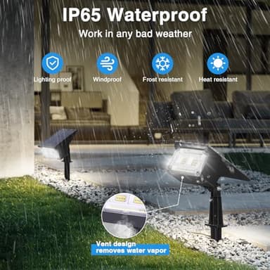 ZJOJO Solar Lights for Outside, Spot Lights Outdoor 40 LEDs IP65 Waterproof, with 4 Lighting Modes for Garden Yard, 6 Pack - Image 6