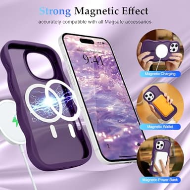 Pepmune for iPhone 16 Pro Max Case, Curly Wavy Frame Hard Translucent Matte Clear Back Cover for Women Men Compatible with Magsafe TPU Bumper Shockproof Phone Case for iPhone 16 Pro Max, Purple - Image 3