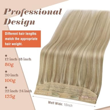 Sunny Wire Hair Extensions Real Human Hair Fish Line Human Hair Extensions Invisible Wire Extensions Golden Blonde with Medium Blonde Highlights #16/22 18 Inch - Image 2