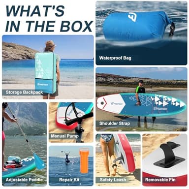 FBSPORT 11' Premium Stand Up Paddle Board, Yoga Board with SUP Accessories & Carry Bag | Wide Stance, Surf Control, Non-Slip Deck, Leash, Paddle and Pump for Youth & Adult(BlueWhite) - Image 4