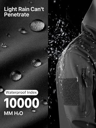 FREE SOLDIER Men's Outdoor Waterproof Soft Shell Hooded Military Tactical Rain Jacket (Black, L) - Image 3