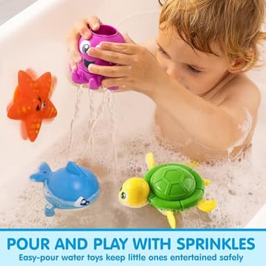 JOYIN Bath Fishing Toy Set for Toddlers - Magnetic Toy with Fishing Rod, Spinning Octopus and Starfish, Wind-up Shark and Turtle - Sensory Development for Infants - Image 6