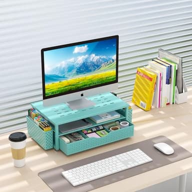 gianotter Desk Organizers and Accessories, Monitor Stand with Drawer and 2 Pen Holder, Desktop Organizer Suitable for Offices and Dormitories (Blue) - Image 7