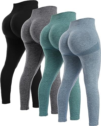 NORMOV 4 Piece Butt Lifting Workout Leggings for Women, Seamless Gym Scrunch Booty Lifting Sets(Black/Blue/Grey/Forest Green, L) - Image 1