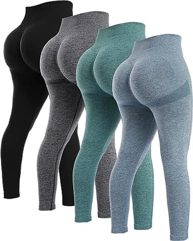 NORMOV 4 Piece Butt Lifting Workout Leggings for Women, Seamless Gym Scrunch Booty Lifting Sets(Black/Blue/Grey/Forest Green, L) - Image 1