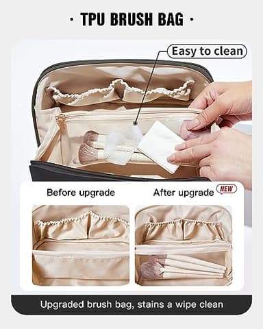 EACHY Travel Makeup Bag, Large Capacity Cosmetic Bags for Women, Waterproof Portable Open Flat Toiletry Bag Make up Bag with Divider and Handle, Gifts for Women (LD-Black, Large) - Image 4