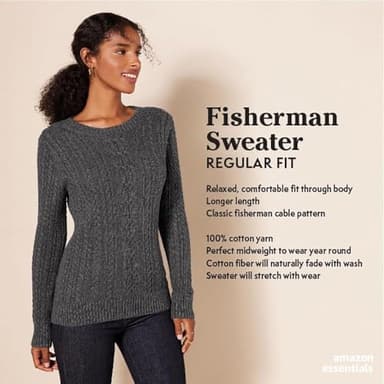 Amazon Essentials Women's Soft Fisherman Cable Long-Sleeve Crewneck Sweater (Available in Plus Size), White, Small - Image 2