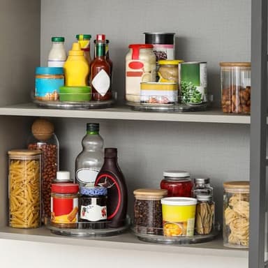 2 Pack 9 Inch Clear Acrylic Lazy Susan, Non-Skid Turntable Organizer for Cabinet, Kitchen, Pantry Organization Storage, Refrigerator, Vanity Makeup, Bathroom Countertop Organizing, Rotating Spice Rack - Image 5