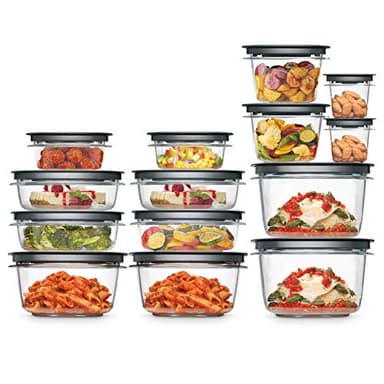 Rubbermaid 28-Piece Clear/Grey Food Storage Containers, Premium Snap Bases, and Various Size Lids, Perfect for Meal Prep, Leftovers, and Dishwasher Safe - Image 1