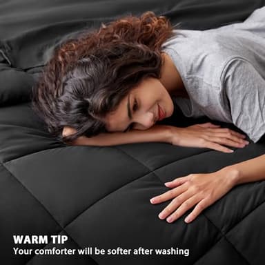 Love's cabin King Size Comforter Set Black, 7 Pieces King Bed in a Bag, All Season Bedding Sets with 1 Comforter, 1 Flat Sheet, 1 Fitted Sheet, 2 Pillowcase and 2 Pillow Sham - Image 4