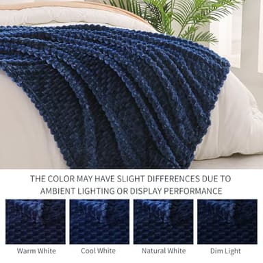 Exclusivo Mezcla Extra Large Fleece Throw Blanket for Couch, 50x70 Inches Stylish Jacquard Soft Throw Blanket, Fuzzy Cozy Lightweight for All Season, Navy Blue - Image 4