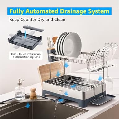 SUNLY Large Dish Drying Rack, Multipurpose 2 Tier Dish Racks for Kitchen Counter, 304 Stainless, Extra Large Drain Board - Image 4