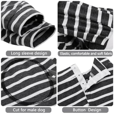 Paipeper Dog Surgery Recovery Suit for Female Male Puppy,Dog Bodysuit Long Sleeve Prevent Shedding and Licking Wound,Dog Pajamas,E-Collar Cone Alternative(Black White Stripe-XL) - Image 3