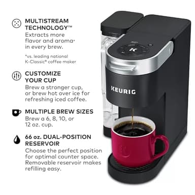 Keurig K-Supreme Single Serve K-Cup Pod Coffee Maker, MultiStream Technology, 4 Brew Sizes, 66oz Dual-Position Removable Reservoir, Black (Renewed) - Image 4