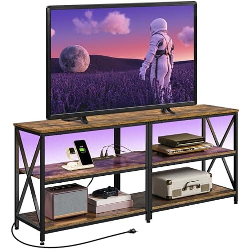 Yaheetech TV Stand with Power Outlet, Industrial Entertainment Center with LED Lights for 65 Inch TV, 3 Tiers Tv Console with Charging Station for Living Room, Media Console with Shelves, Rustic Brown - Image 1