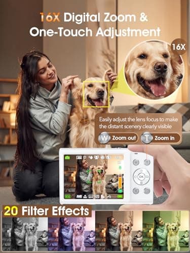 Digital Camera,Autofocus 4K Vlogging Camera for Photography with 32GB Card,48MP Portable Compact Point and Shoot Digital Camera for Teens Adult Beginner with 16X Zoom,Anti-Shake,2 Batteries(White) - Image 4