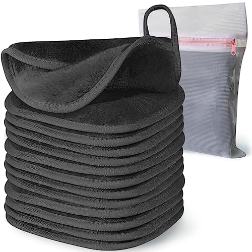 Makeup Remover Cloth, 6" x 6" Makeup Remover Towels Reusable Face Cloth for Washing Face, Makeup Remover Pads Microfiber Face Washcloth with Mesh Bag, 12 Pack, Grey - Image 1